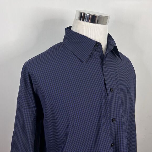 Eskander Tops - Eskander Size 1 Button Front Top Shirt Blue Plaid Organic Cotton Long Sleeve